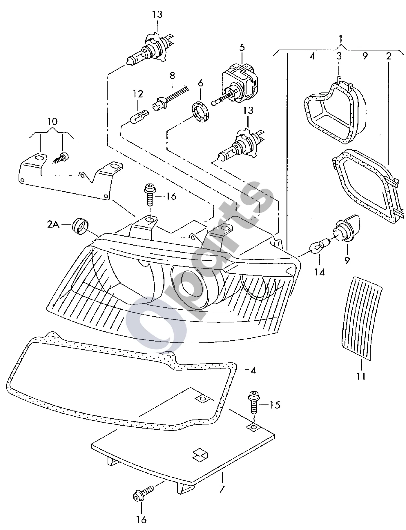 Audi A4 S4 B7 8E 8H (2005–2008) Halogeninis žibintas schema – pozicija 8: Gabarito žibinto lemputės lizdas su laidų komplektu