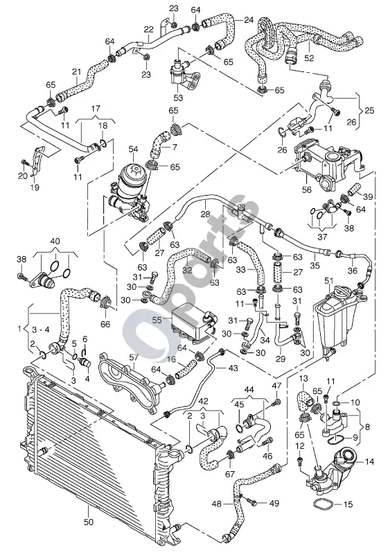 Audi A4 S4 B8 8K aušinimo skysčio aušinimo sistema – schema