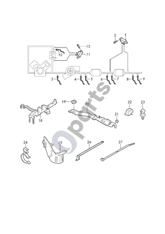 Audi A4 S4 B9 8W lambda zondas; išmetamųjų dujų temperatūros jutiklis; nox jutiklis – schema