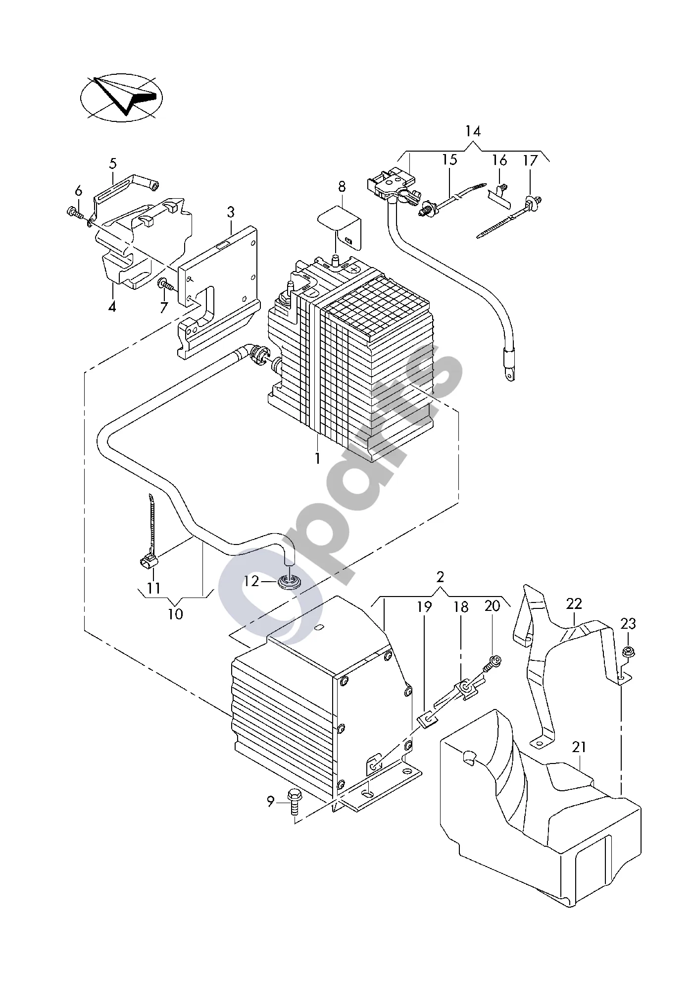 Audi A4 S4 B9 8W (2019–) Papildomas akumuliatorius schema – pozicija 2: Korpusas