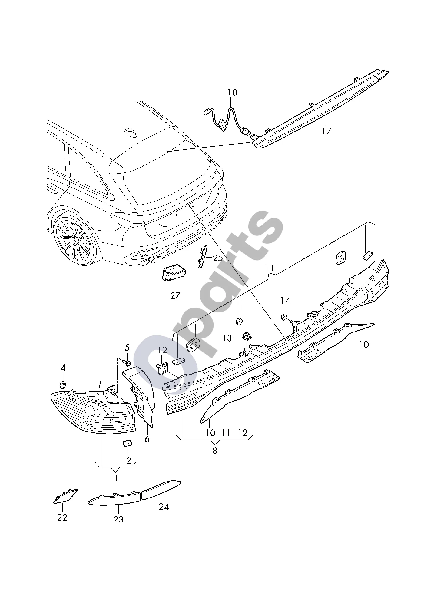 Audi A5 (2024–) Galinis žibintas schema – pozicija 27: Logotipo projektorius D - 10.06.2024>>