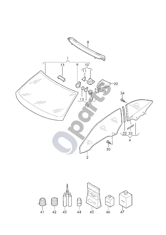 Audi A5 priekinis stiklas – schema