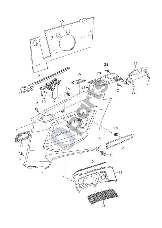 Audi A5 šoninio skydo apdaila – schema