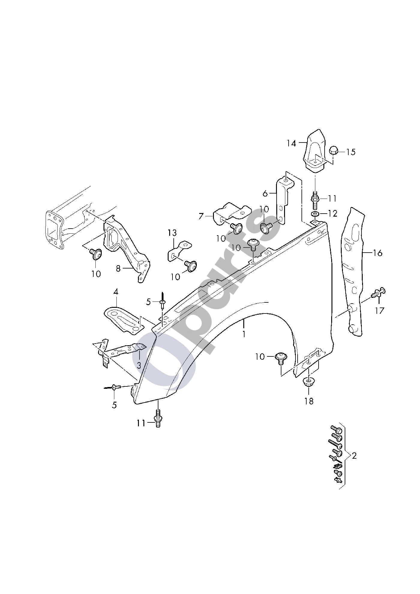 Audi A5 (2016–2024) Sparnas schema – pozicija 8: Sutvirtinimas