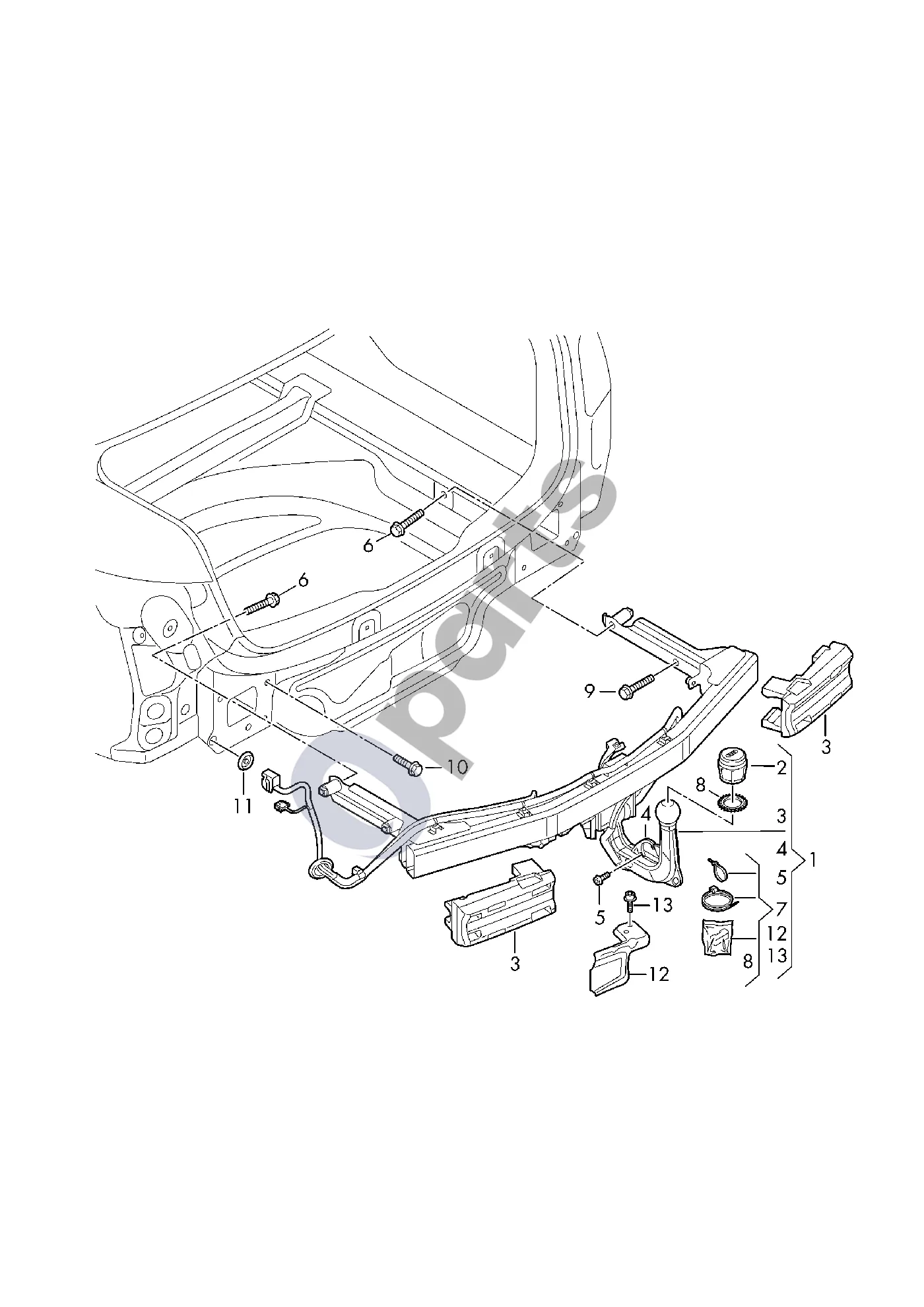 Audi A5 (2016–2024) Vilkimo kablys schema – pozicija 1: Vilkimo kablys, nuimamas