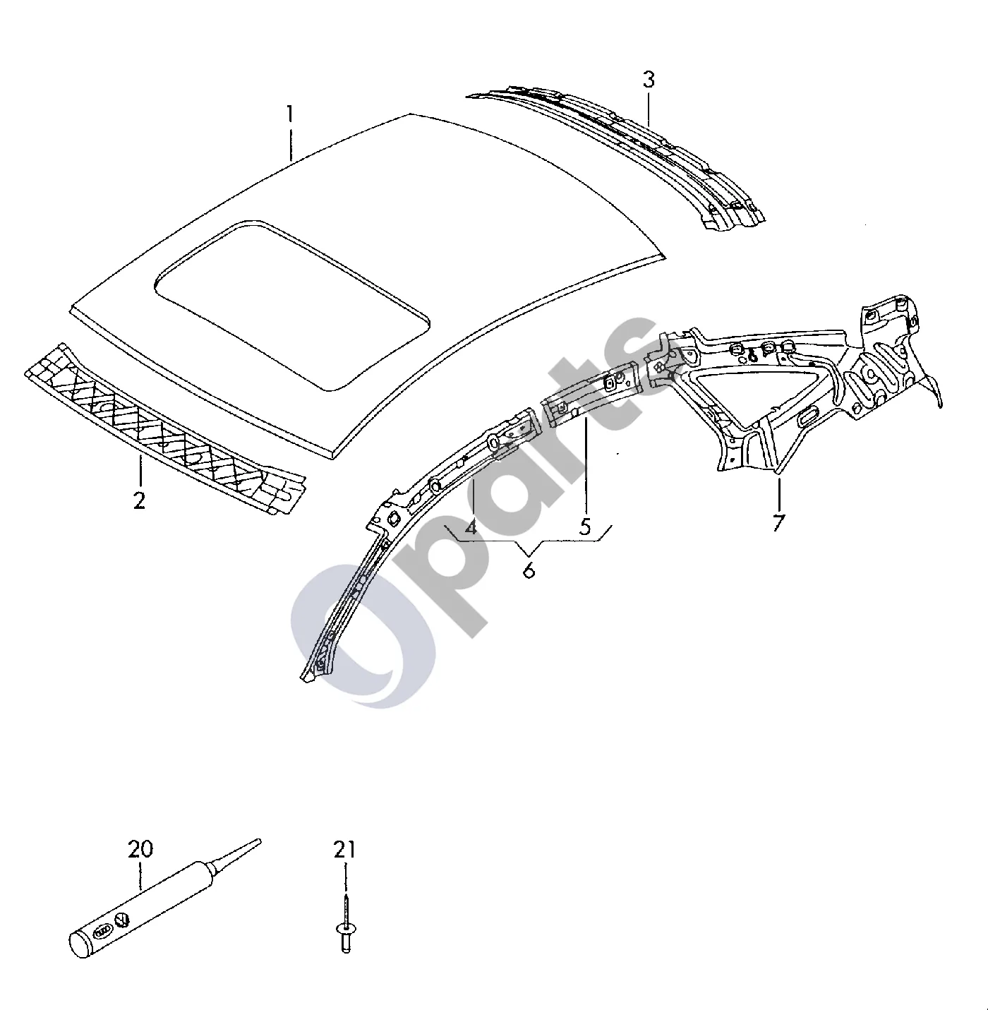 Audi A6 Allroad C6 (2006–2011) Galinis dangtis schema – pozicija 2: Dangčio vyris