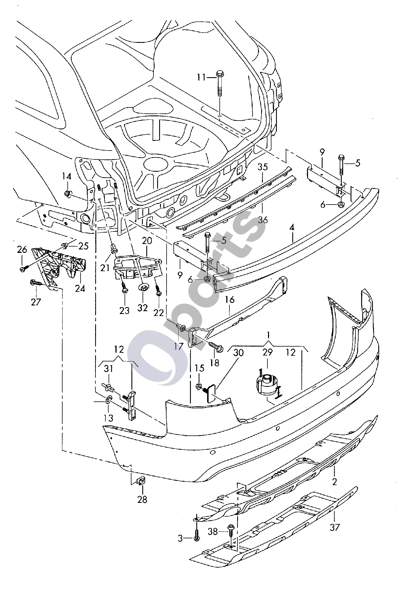 Audi A6 Allroad C6 (2006–2011) Bamperis (TDI2.7) schema – pozicija 20: Reguliavimo detalė