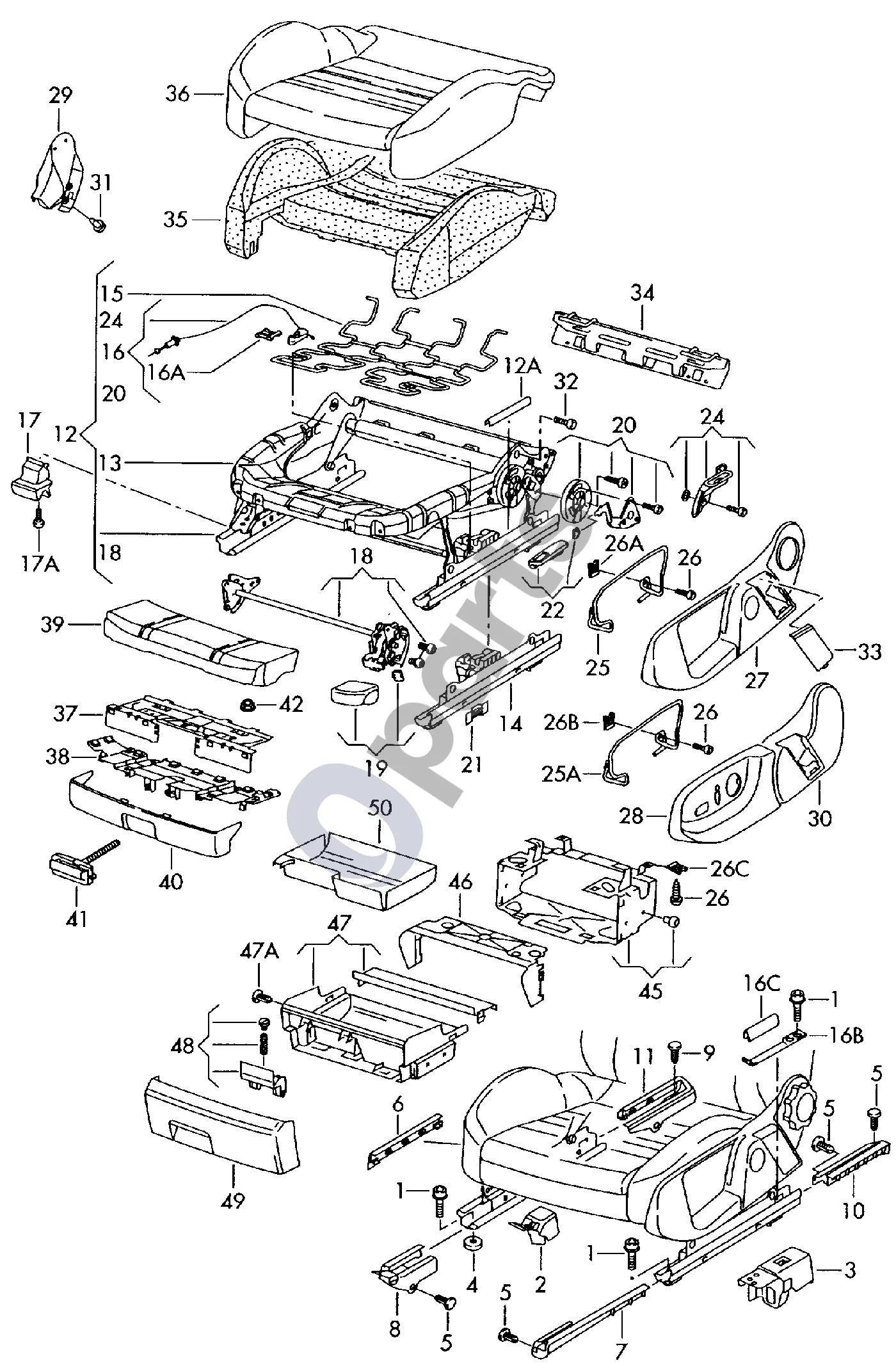 Audi A6 Allroad C6 (2006–2011) Radiatoriaus ventiliatorius (TDI2.7) schema – pozicija 1: Radiatoriaus ventiliatorius su gaubtu ir valdymo bloku F >> 4F-8-051 000*