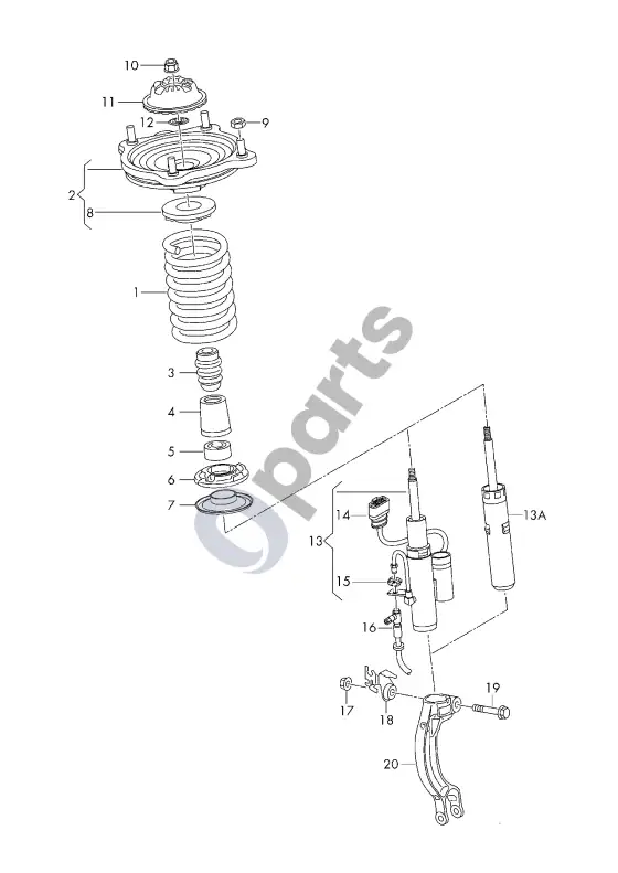 Audi A6 C7 amortizatorius; atskira dalis – schema
