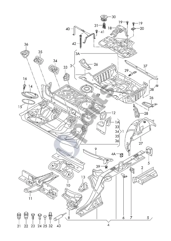 Audi A6 C7 bagažinės grindų plokštė – schema