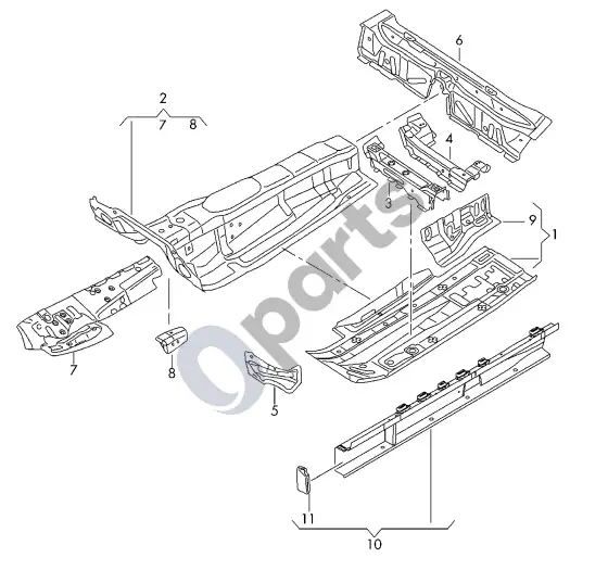 Audi A6 C7 grindų mazgas – schema