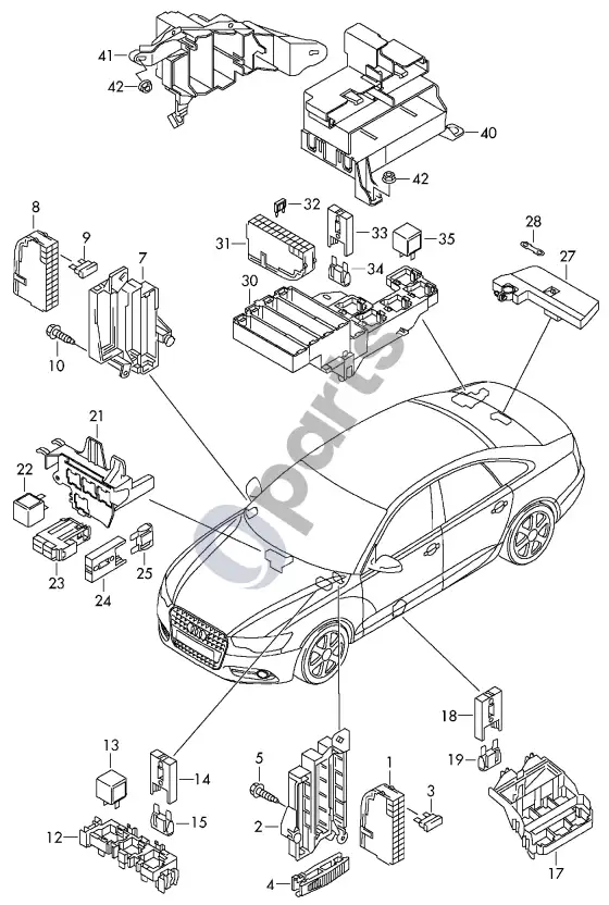 Audi A6 C7 saugiklių dėžė – schema
