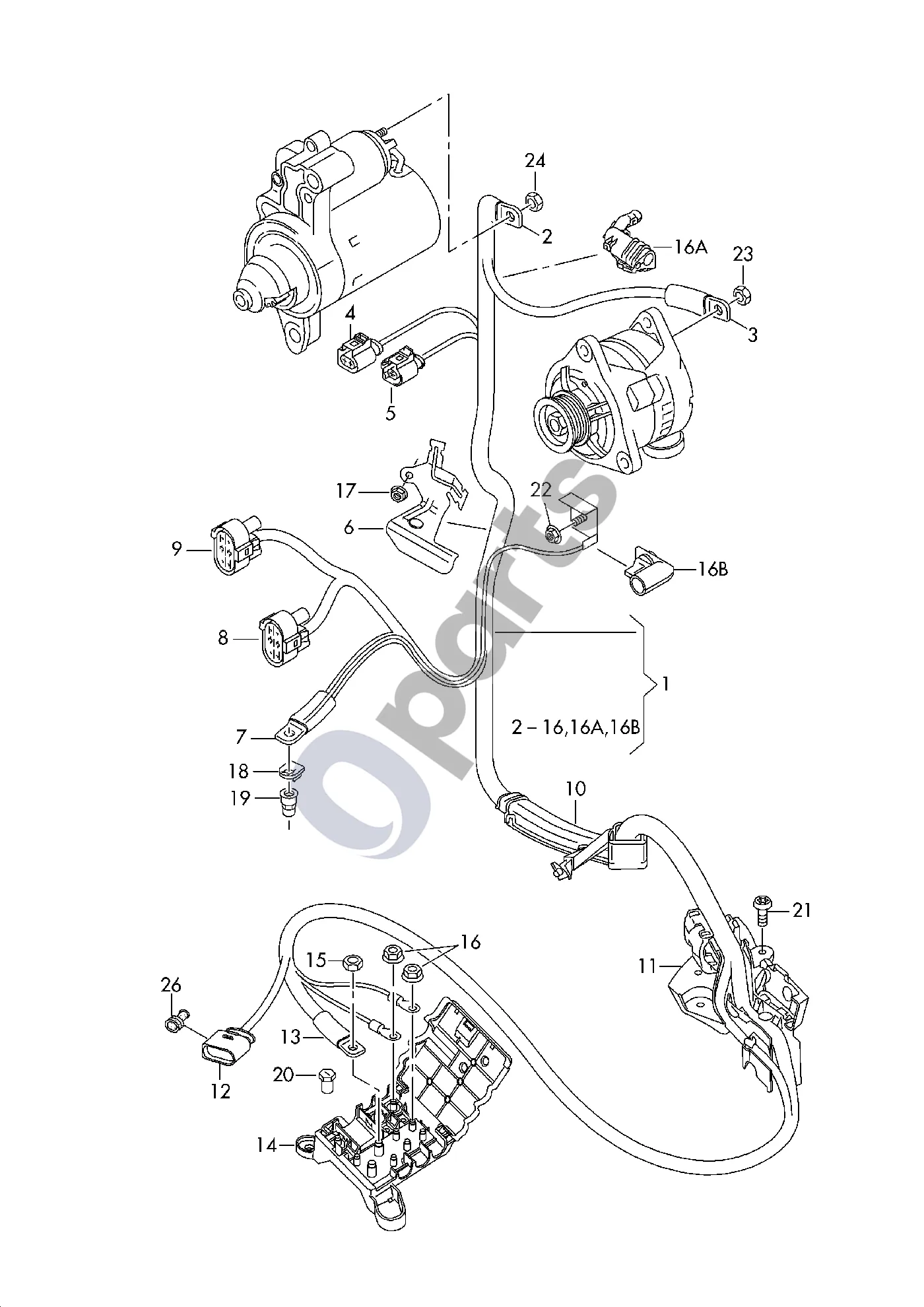 Audi A6 C7 (2011–) Starterio ir generatoriaus laidų pynė schema – pozicija 11: Pagalbinio užvedimo lizdas