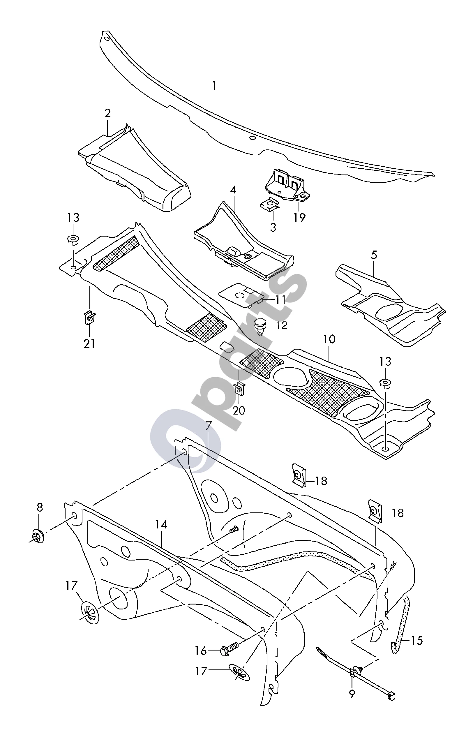 Audi A6 C7 (2011–) Vandens nukreipėjas schema – Vandens surinkimo dėžė; Priekinė panelė D - 15.10.2012>>