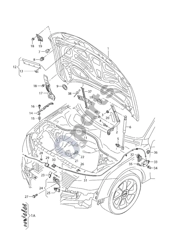 Audi A6 C7 variklio dangtis – schema