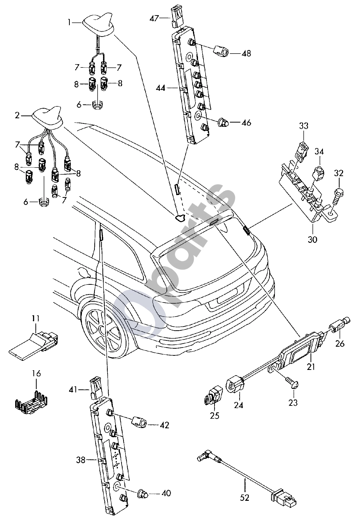 Audi A6 etron 85E (2024–) Antena schema – pozicija 30: Antenos stiprintuvas