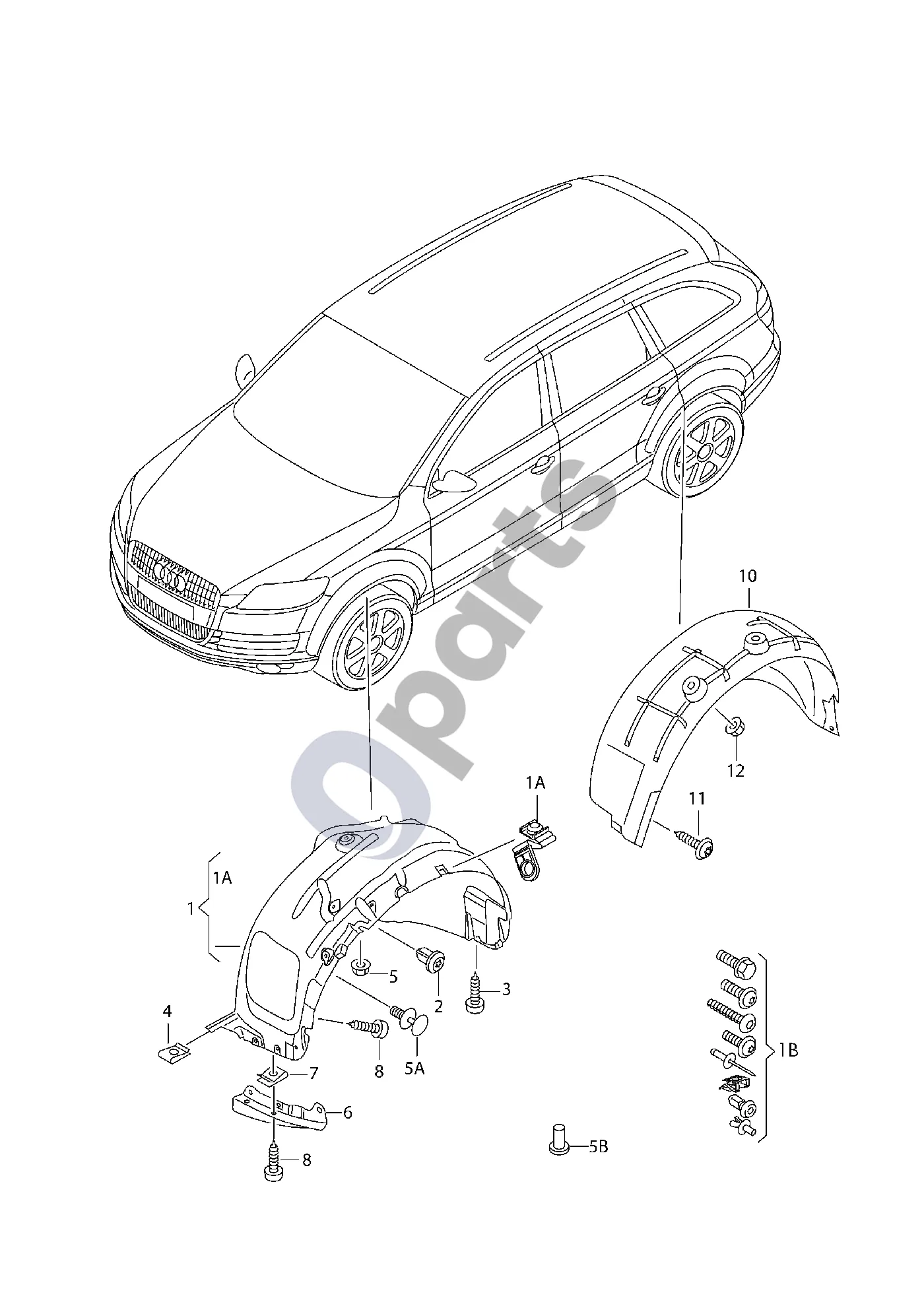 Audi A6 etron 85E (2024–) Rato arkos apdaila schema – Flizelino korpuso apdaila