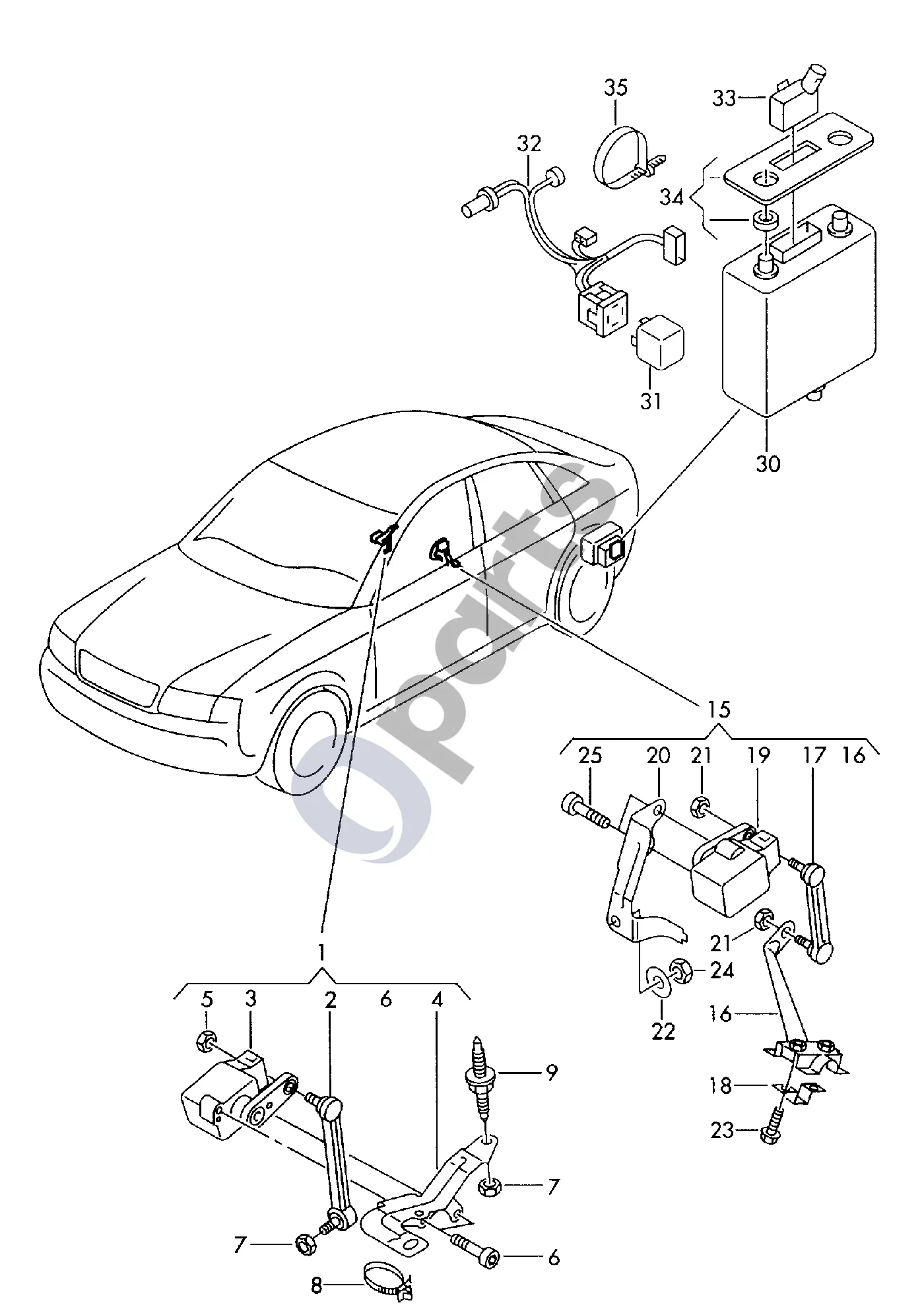 Audi A6 S6 C5 4B (1997–2005) Adaptyvioji pakaba schema – pozicija 3: Lygio daviklis
