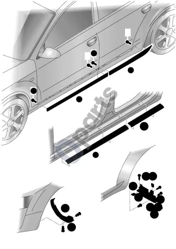 Audi A6 S6 C6 4F apsauginės juostelės – schema