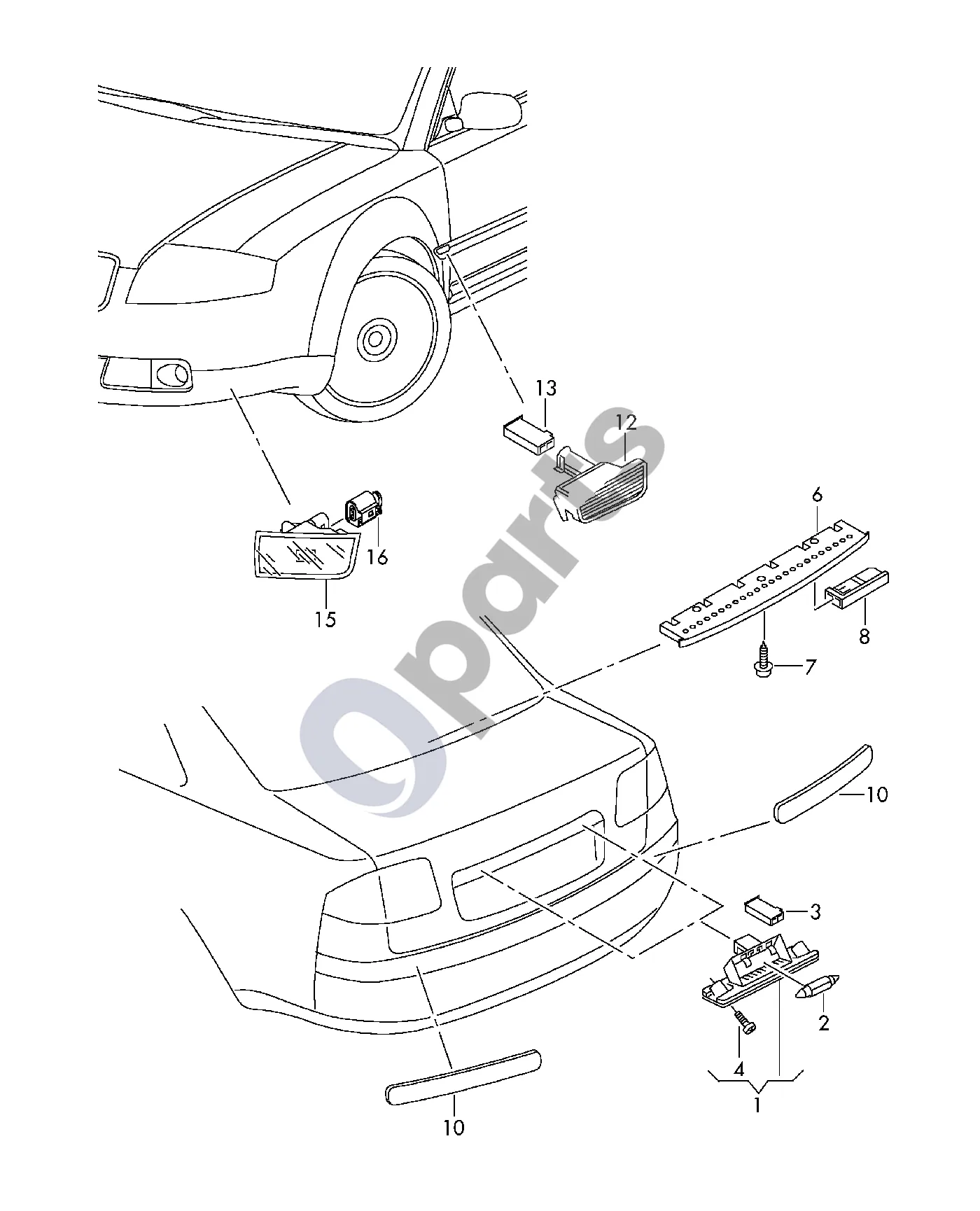 Audi A6 S6 C6 4F (2004–2011) Numerio apšvietimo žibintas schema – Papildomas stabdymo žibintas