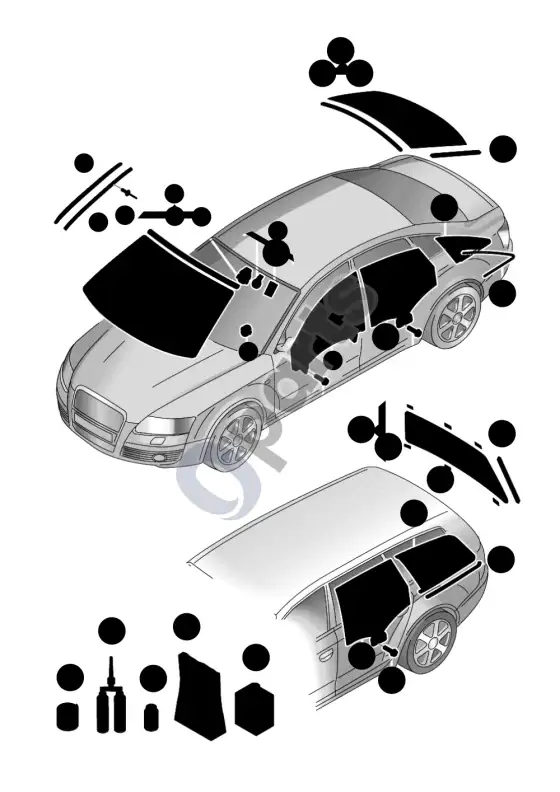 Audi A6 S6 C6 4F priekinis stiklas – schema