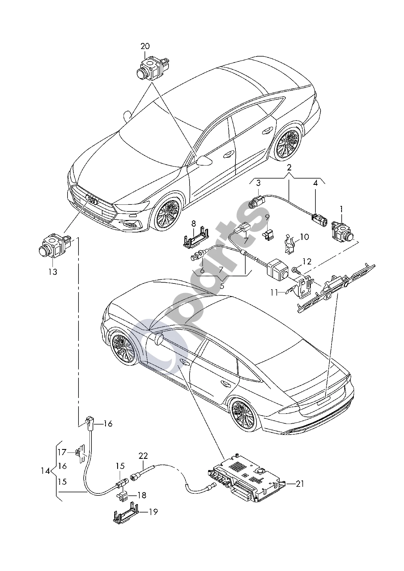 Audi A6 S6 C8 4K (2018–2025) Control unit with camera for reversing camera; and; vehicle environment camera schema – pozicija 1: Kamera