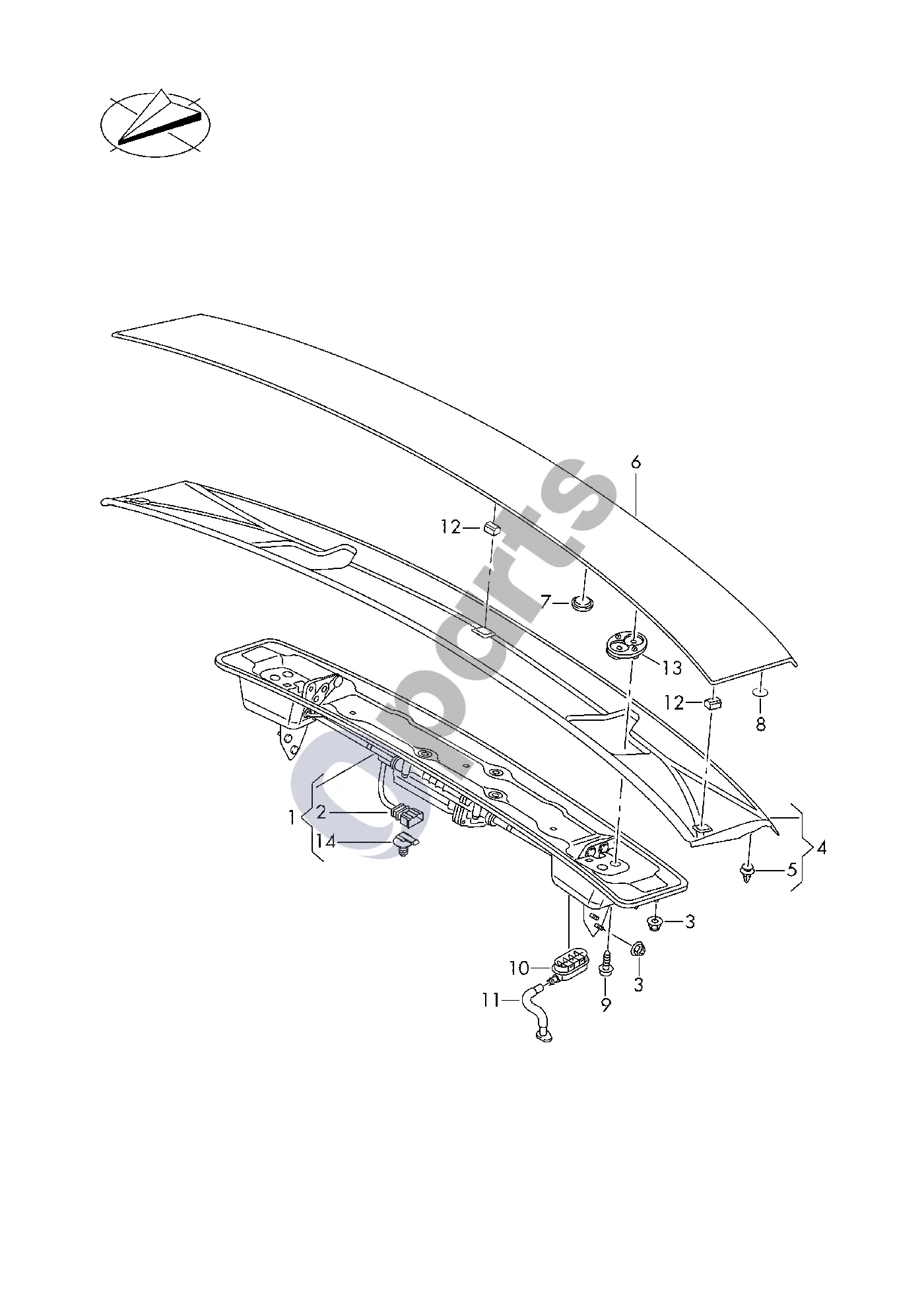 Audi A6 S6 C8 4K (2018–2025) Galinio dangčio spoileris schema – pozicija 4: Dangteliai