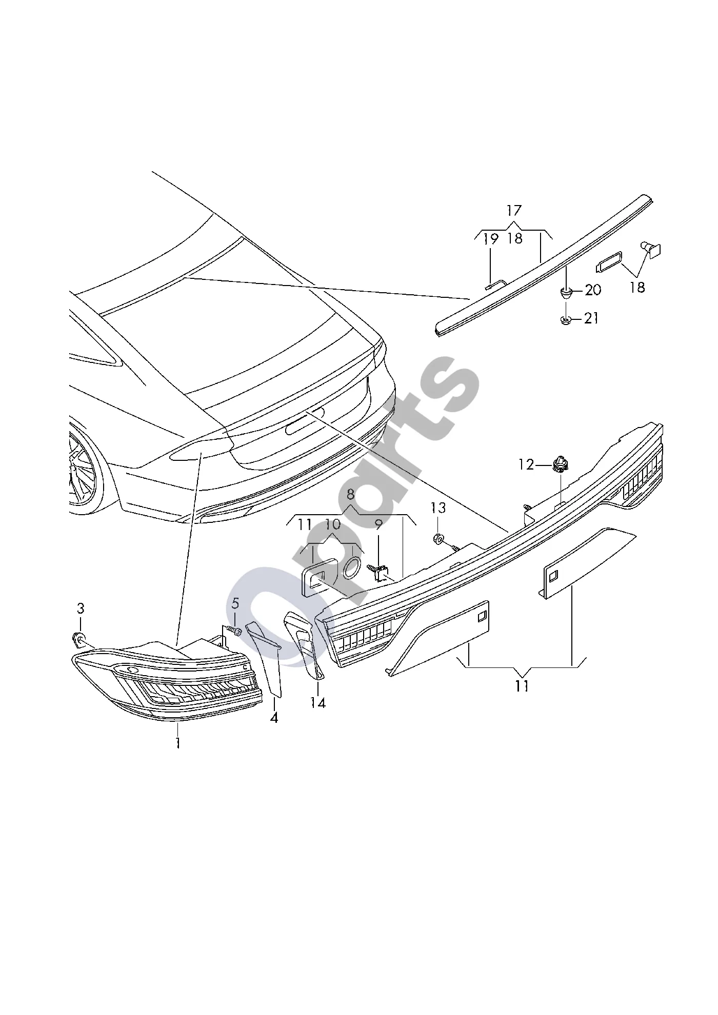 Audi A6 S6 C8 4K (2018–2025) Galinis žibintas schema – pozicija 17: Papildomas stabdymo žibintas