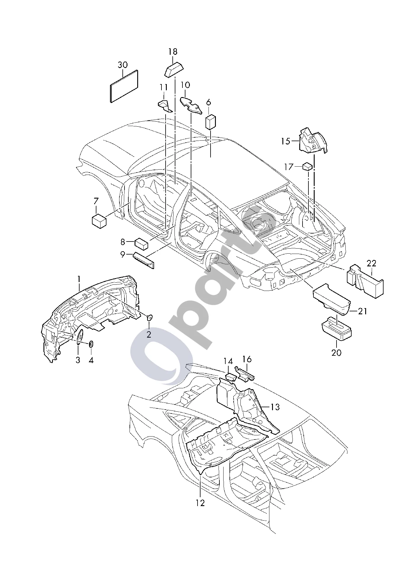 Audi A6 S6 C8 4K (2018–2025) Salono slopinimas schema – Skersinės sijos garso izoliacija D - 23.09.2019>> - 31.03.2020