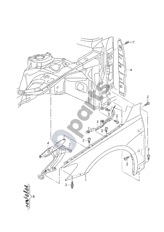 Audi A7 S7 4K8 sparnas – schema