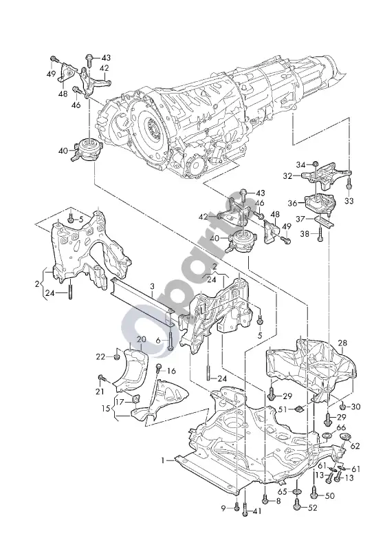 Audi A7 S7 4K8 atraminis rėmas; pavarų dėžės tvirtinimo detalė – schema