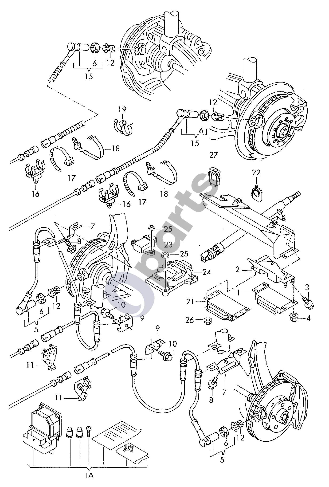Audi A8 S8 D2 4D (1994–2002) Anti-locking brake syst. -abs-; peed sensor schema – Control unit for electronic stabilisation program -ESP- F 4D-Y-000 001>>
