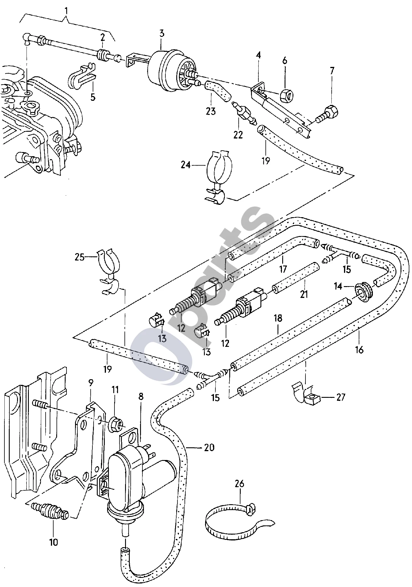 Audi A8 S8 D2 4D (1994–2002) Greičio palaikymo sistema schema – pozicija 8: Vakuuminis siurblys