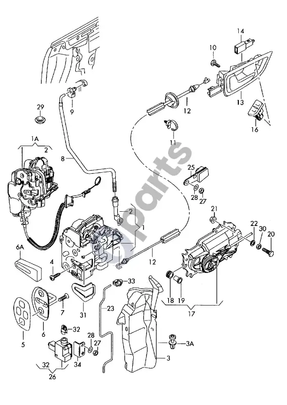 Audi A8 S8 D3 4E vidinis vykdiklis; durų spyna – schema