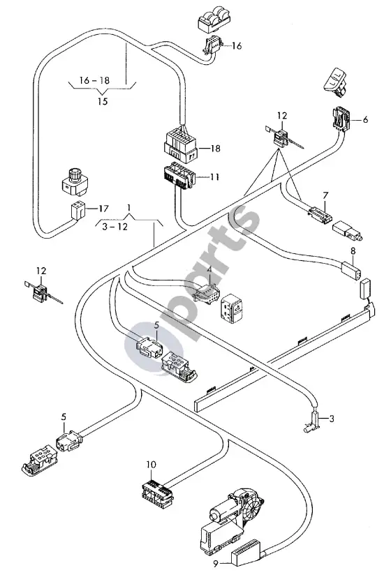 Audi A8 S8 D3 4E durų apdailos skydo laidų pynė – schema