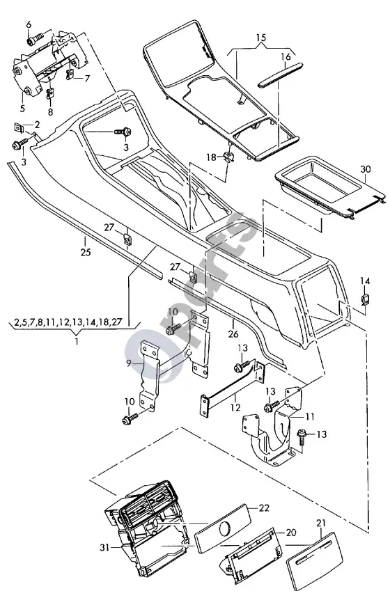 Audi A8 S8 D3 4E centrinė konsolė – schema