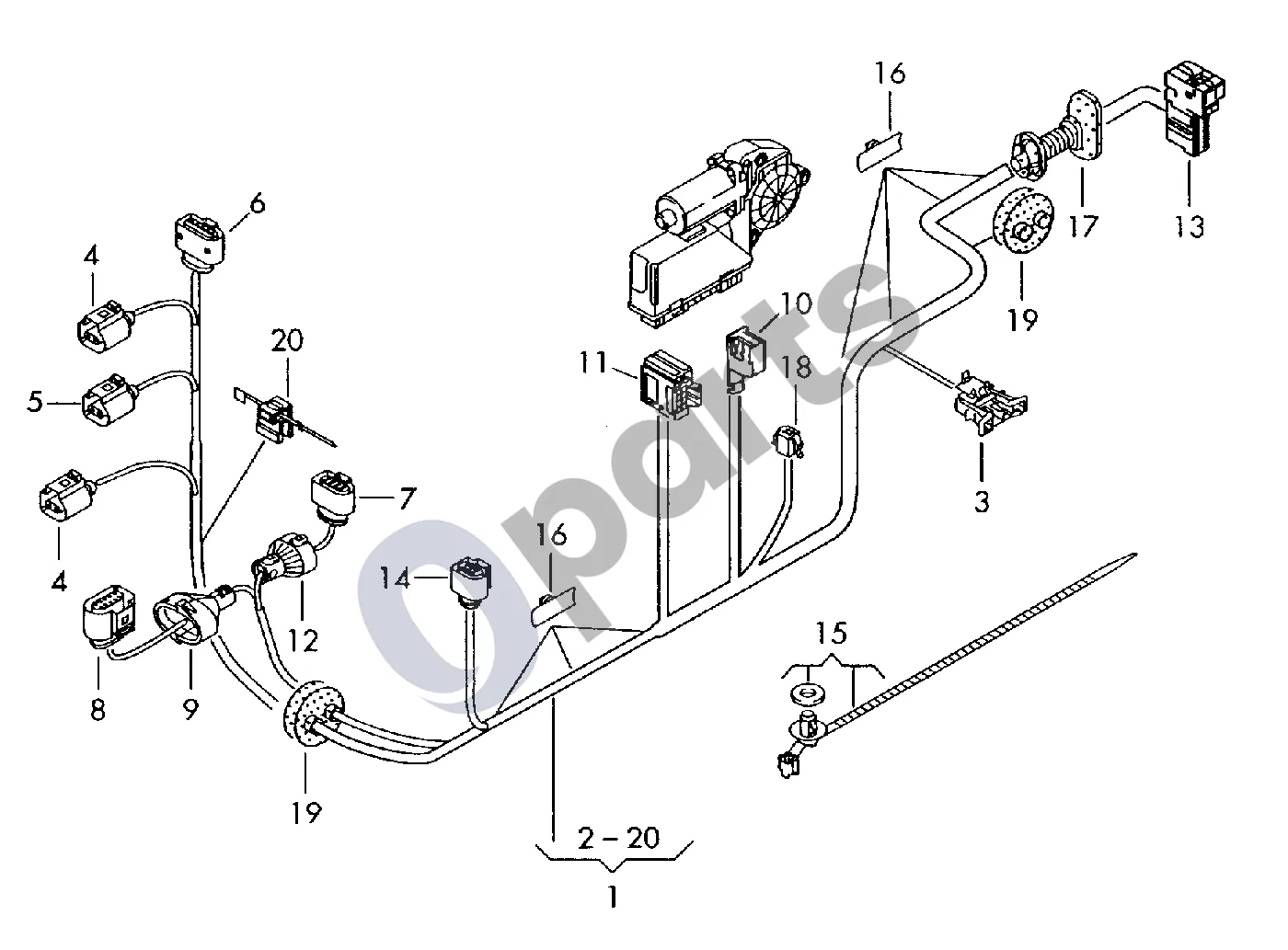 Audi A8 S8 D3 4E (2002–2009) Durų laidų komplektas schema – pozicija 17: Gofruotas gaubtas su laikančiuoju rėmu F >> 4E-5-030 000