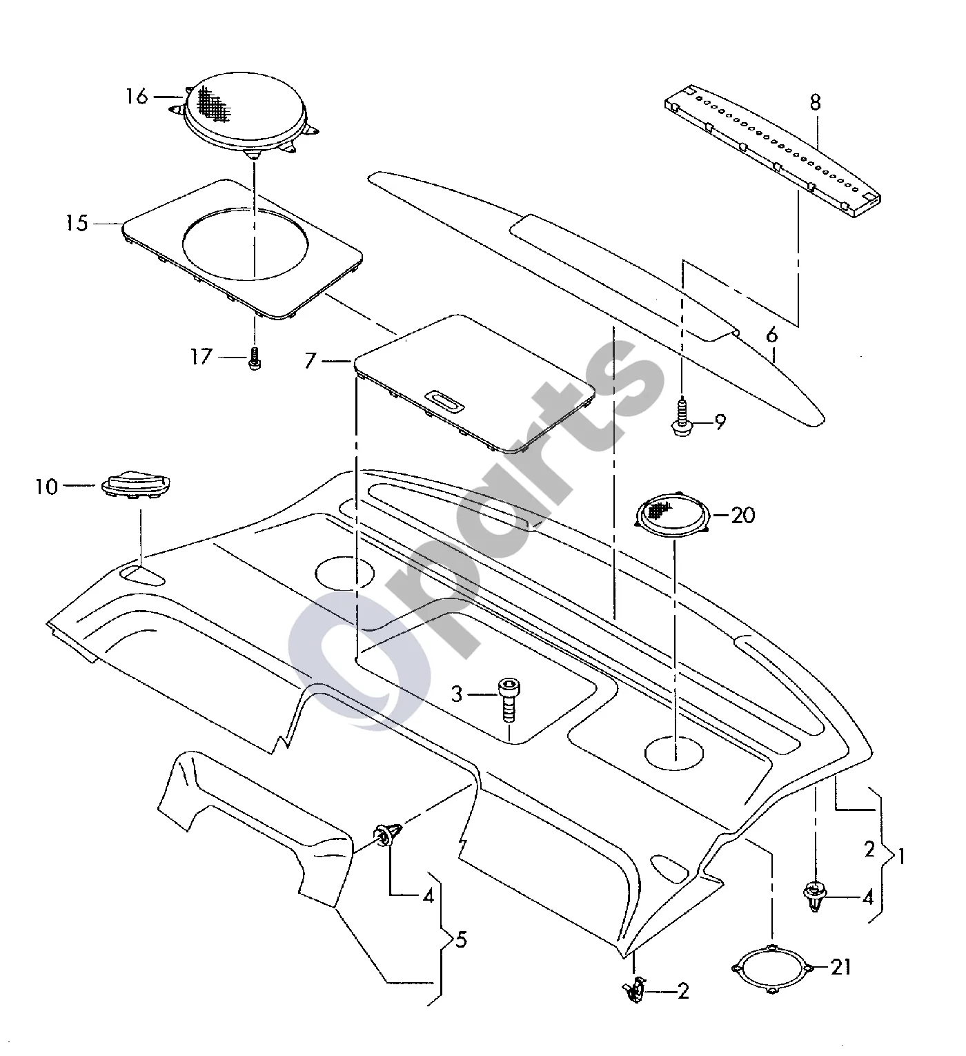 Audi A8 S8 D3 4E (2002–2009) Galinės lentynos plokštės apdaila schema – pozicija 2: Spaustukas