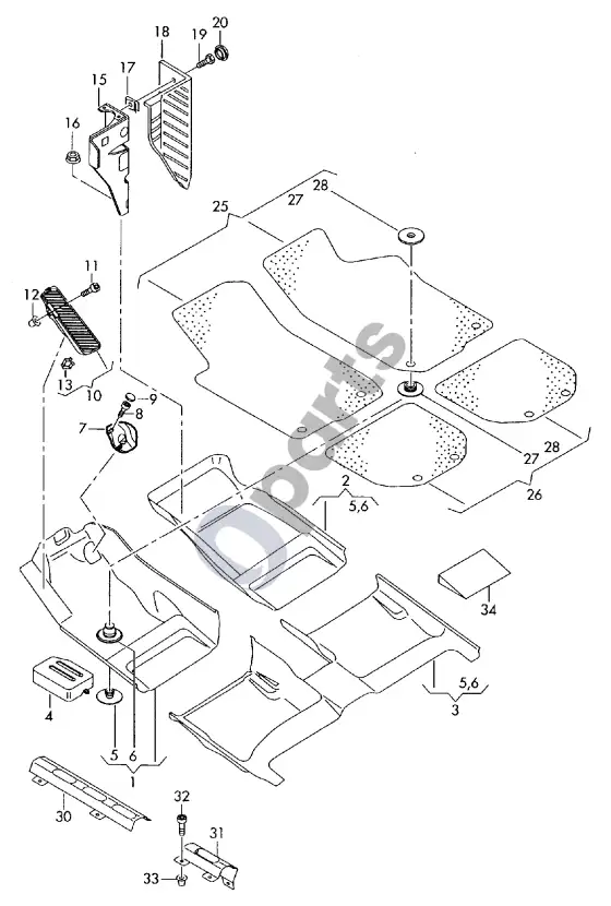 Audi A8 S8 D3 4E grindų danga – schema