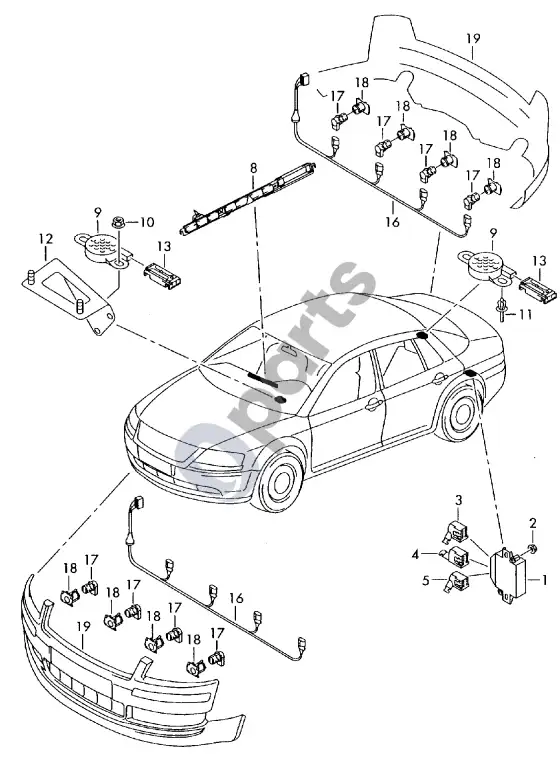 Audi A8 S8 D3 4E parkavimo pagalba – schema