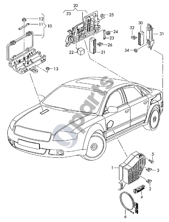 Audi A8 S8 D3 4E saugiklių dėžė – schema