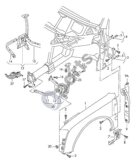 Audi A8 S8 D3 4E sparnas – schema