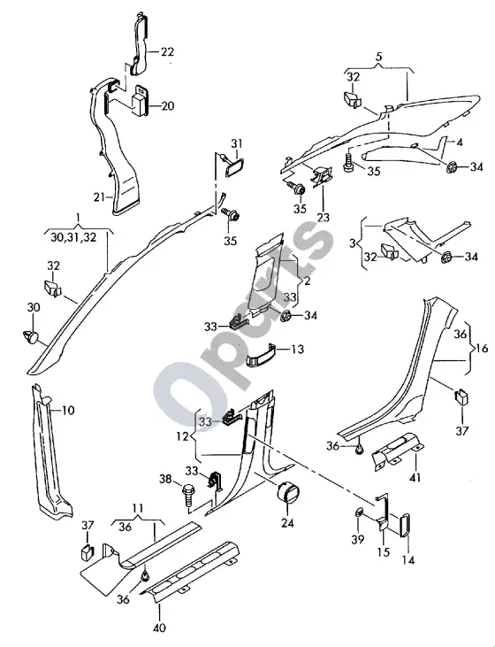 Audi A8 S8 D3 4E statramščio apdaila – schema