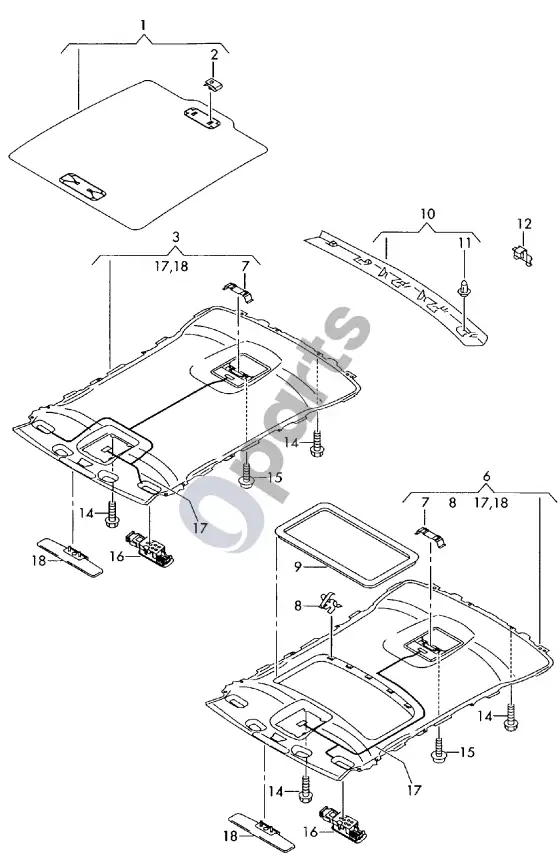 Audi A8 S8 D3 4E stogo apdaila – schema