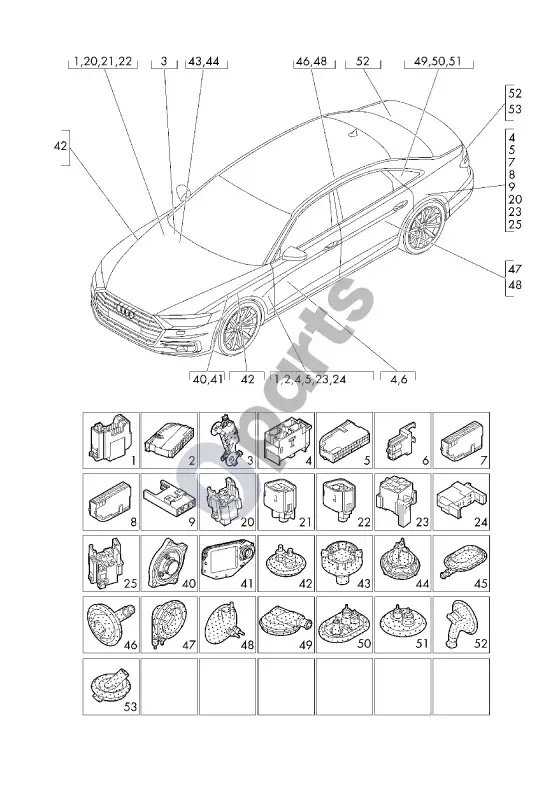 Audi A8 S8 D5 saugiklių dėžė – schema