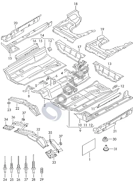 Audi Coupe apatinė plokštė – schema