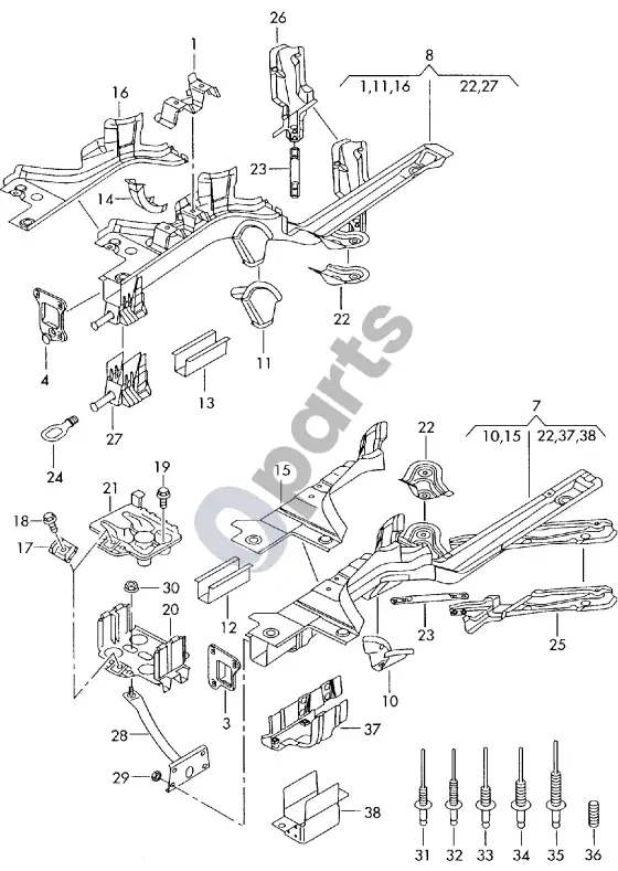 Audi Coupe lonžeronas – schema