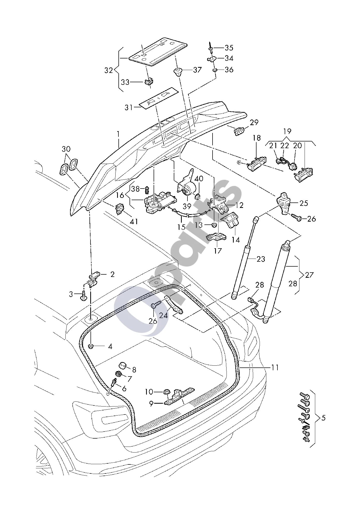 Audi Q2 - Galinis dangtis schema – Dangčio spyna