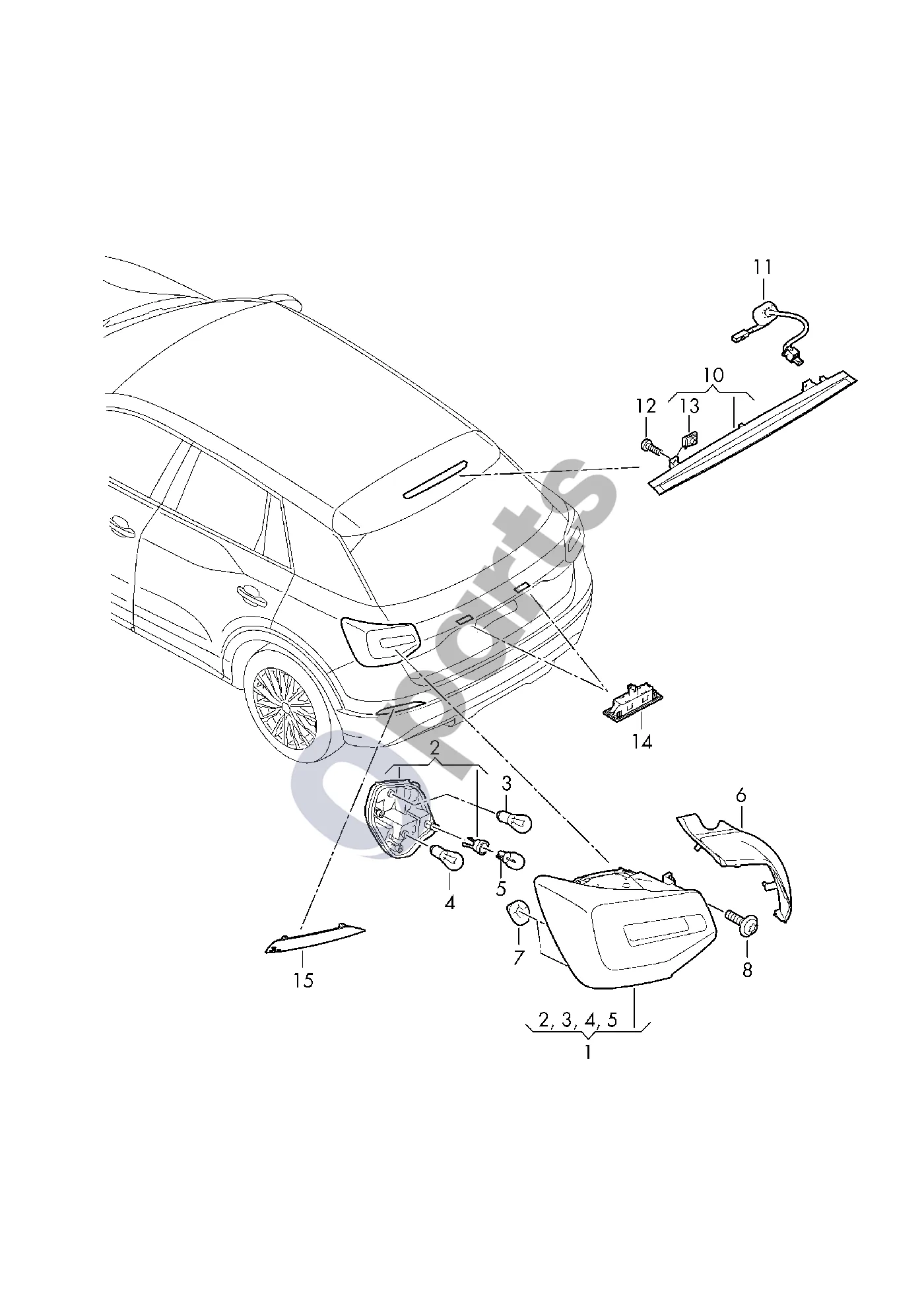 Audi Q2 - Galinis žibintas schema – Galinio žibinto atšvaitas