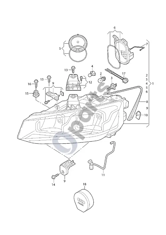 Audi Q2 - halogeninis žibintas – schema